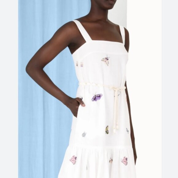 NEW ZIMMERMANN jeannie drop waist midi dress in ivory - Picture 4 of 9